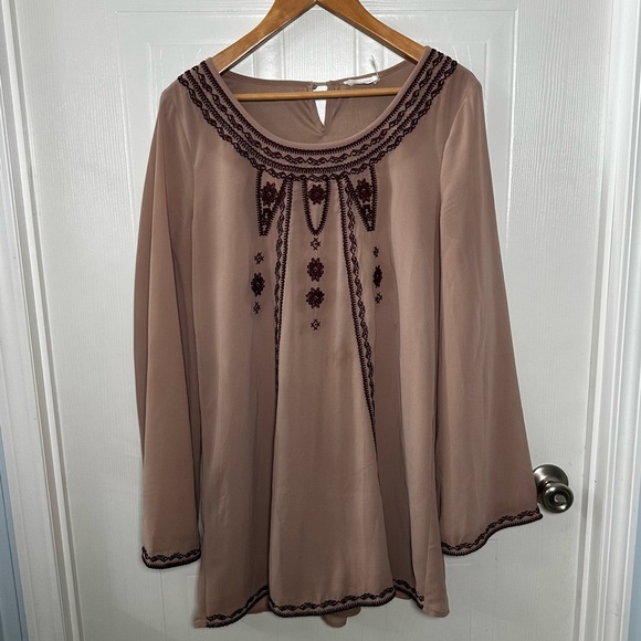 Blu Pepper Boho Tunic Dress L – Embroidered Festival Fall Layering - Picture 1 of 10